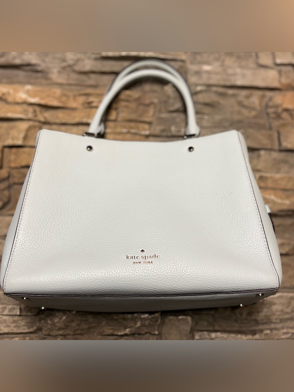 Kate Spade Leila Medium Triple Compartment Pebbled Satchel Hand Bag Mint Green
